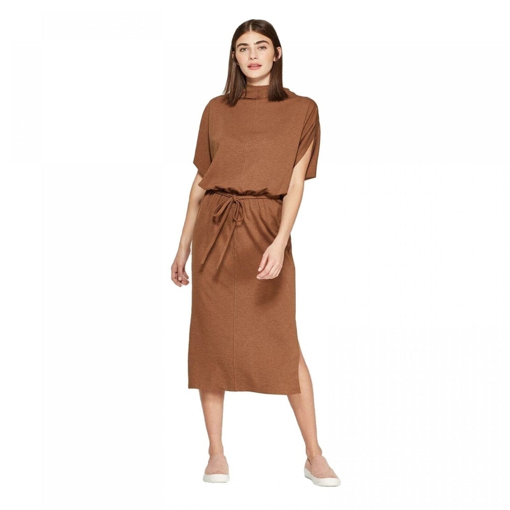 PROLOGUE WOMEN'S BATWING SHORT SLEEVE MOCK TURTLENECK A LINE MIDI DRESS